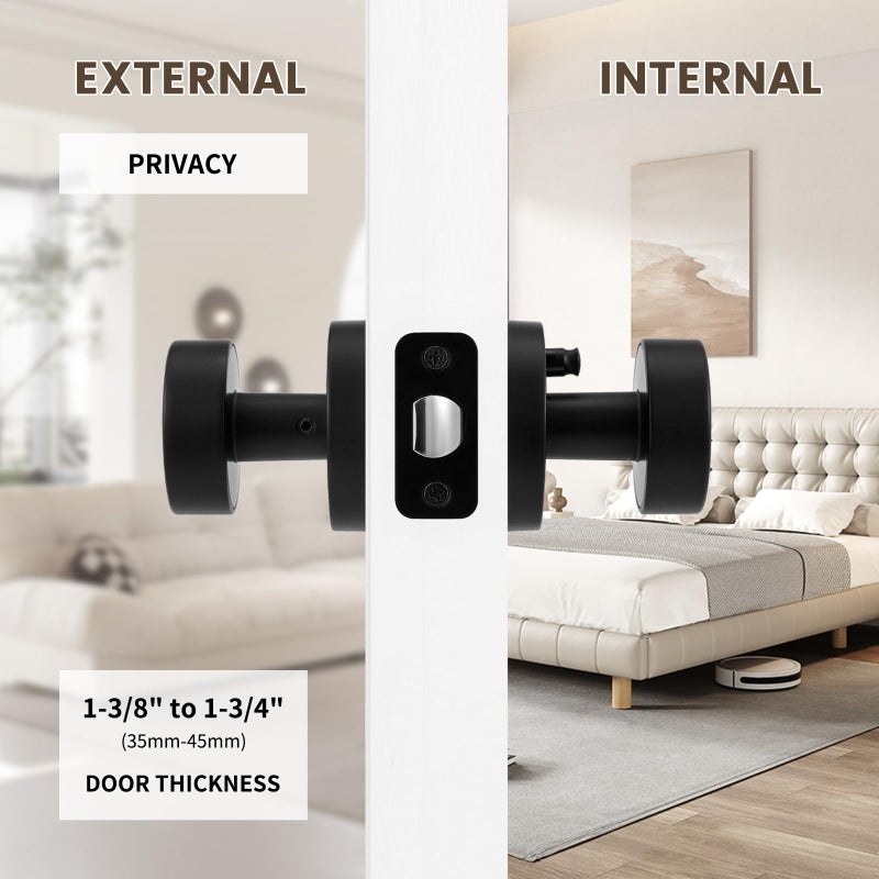 naubea Matte Black Door Knobs Interior Black Privacy Door Knob with Lock, Heavy Duty Round Vintage Door Handle for Bedroom Bathroom - Image 3